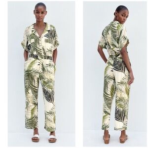 Zara Tropical Print Jumpsuit size Small